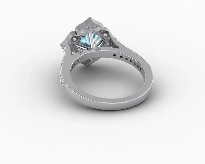 Sapheena Jewelry Luisa 15 Ct Cushion Cut Halo Natural Aquamarine Engagement Ring with Side Stones Rings