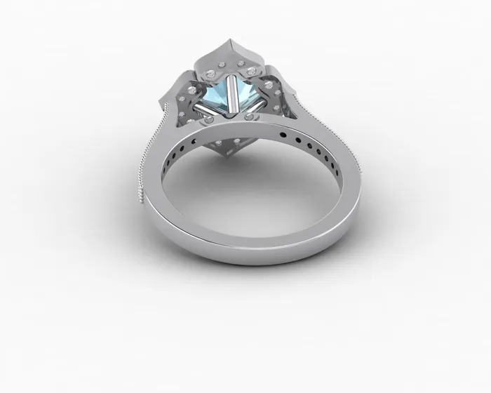 Sapheena Jewelry Luisa 15 Ct Cushion Cut Halo Natural Aquamarine Engagement Ring with Side Stones Rings