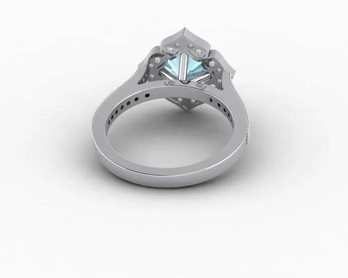 Sapheena Jewelry Luisa 15 Ct Cushion Cut Halo Natural Aquamarine Engagement Ring with Side Stones Rings
