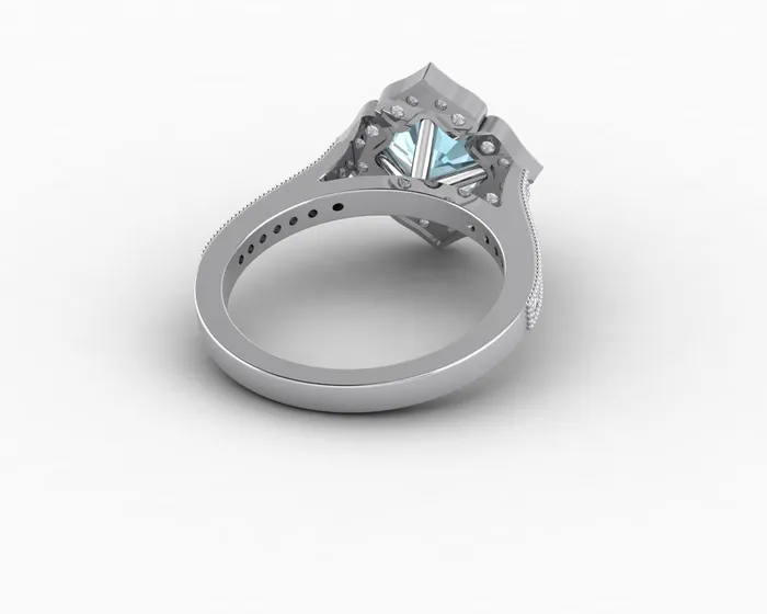 Sapheena Jewelry Luisa 15 Ct Cushion Cut Halo Natural Aquamarine Engagement Ring with Side Stones Rings