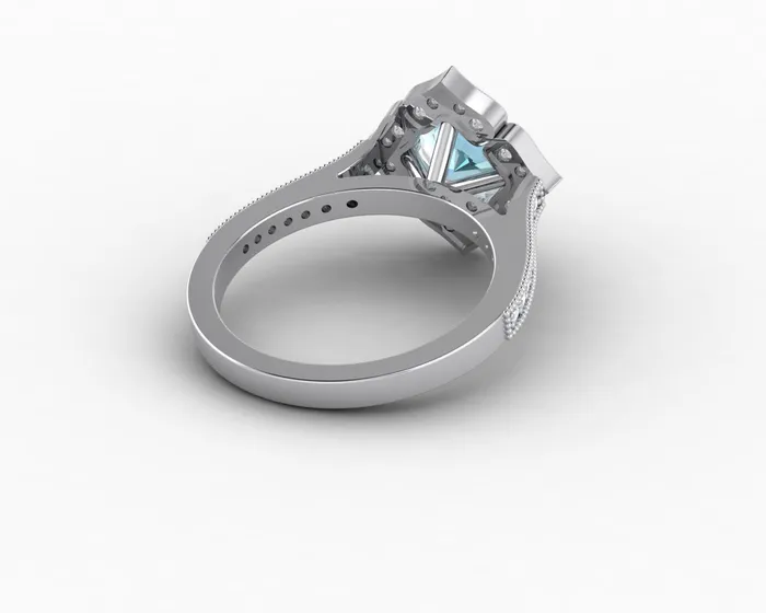Sapheena Jewelry Luisa 15 Ct Cushion Cut Halo Natural Aquamarine Engagement Ring with Side Stones Rings
