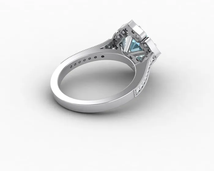 Sapheena Jewelry Luisa 15 Ct Cushion Cut Halo Natural Aquamarine Engagement Ring with Side Stones Rings