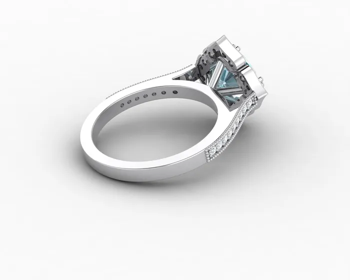 Sapheena Jewelry Luisa 15 Ct Cushion Cut Halo Natural Aquamarine Engagement Ring with Side Stones Rings