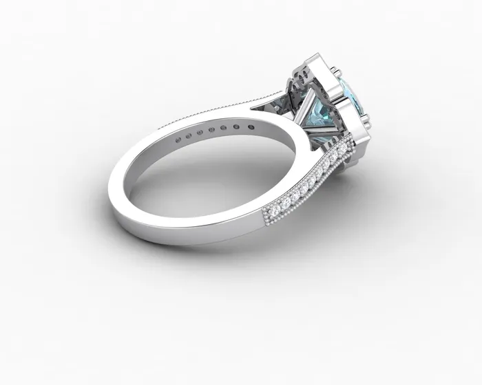 Sapheena Jewelry Luisa 15 Ct Cushion Cut Halo Natural Aquamarine Engagement Ring with Side Stones Rings