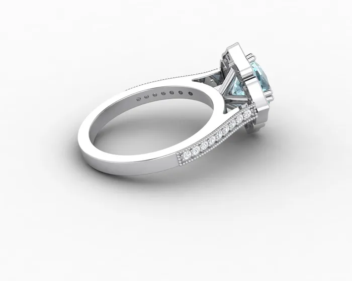 Sapheena Jewelry Luisa 15 Ct Cushion Cut Halo Natural Aquamarine Engagement Ring with Side Stones Rings