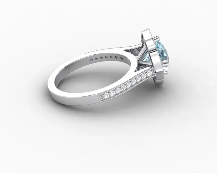Sapheena Jewelry Luisa 15 Ct Cushion Cut Halo Natural Aquamarine Engagement Ring with Side Stones Rings