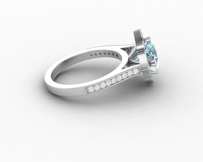 Sapheena Jewelry Luisa 15 Ct Cushion Cut Halo Natural Aquamarine Engagement Ring with Side Stones Rings