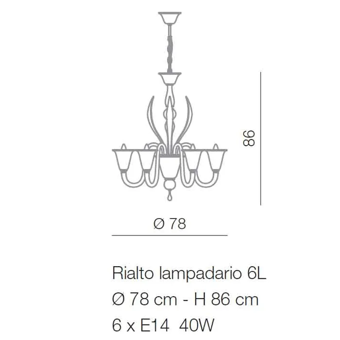 Six lights Chandelier Rialto Series Voltolina Earrings