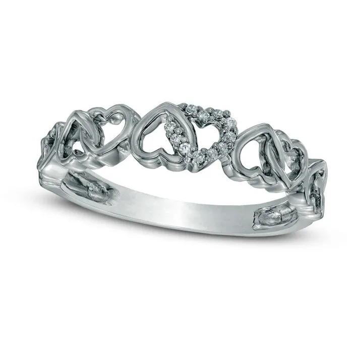 005 CT TW Natural Diamond Alternating Hearts Ring in Solid 10K White Gold Goldia Rings 005 CT TW Natural Diamond Alternating Hearts Ring in Solid 10K White Gold Goldia Rings
