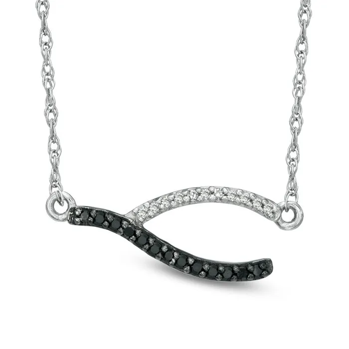 013 CT TW Enhanced Black and White Natural Diamond Sideways Wishbone Necklace in Sterling Silver 17 Goldia Necklaces 013 CT TW Enhanced Black and White Natural Diamond Sideways Wishbone Necklace in Sterling Silver 17 Goldia Necklaces