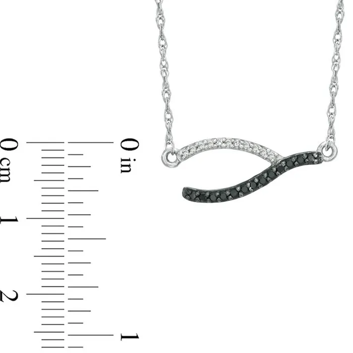 013 CT TW Enhanced Black and White Natural Diamond Sideways Wishbone Necklace in Sterling Silver 17 Goldia Necklaces 013 CT TW Enhanced Black and White Natural Diamond Sideways Wishbone Necklace in Sterling Silver 17 Goldia Necklaces