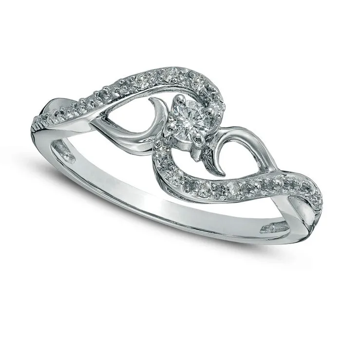 013 CT TW Natural Diamond Flowing Bypass Promise Ring in Solid 10K White Gold Goldia Rings 013 CT TW Natural Diamond Flowing Bypass Promise Ring in Solid 10K White Gold Goldia Rings