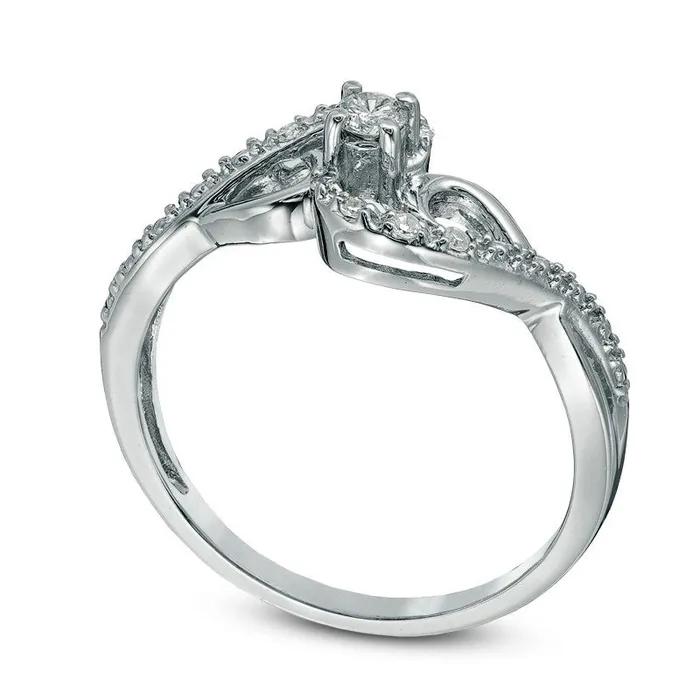 013 CT TW Natural Diamond Flowing Bypass Promise Ring in Solid 10K White Gold Goldia Rings 013 CT TW Natural Diamond Flowing Bypass Promise Ring in Solid 10K White Gold Goldia Rings