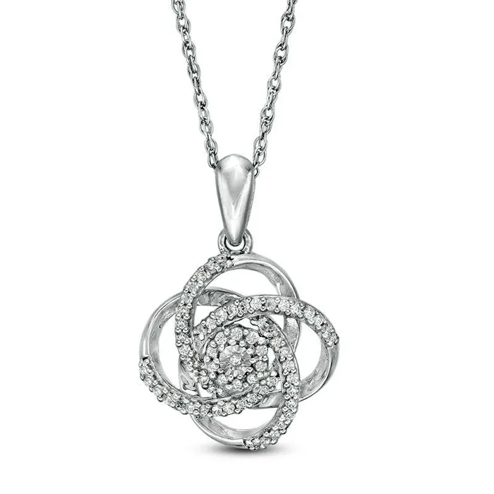013 CT TW Natural Diamond Love Knot Pendant in Sterling Silver Goldia Necklaces