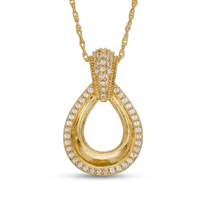 013 CT TW Natural Diamond Open Teardrop Antique VintageStyle Pendant in 10K Yellow Gold Goldia Necklaces 013 CT TW Natural Diamond Open Teardrop Antique VintageStyle Pendant in 10K Yellow Gold Goldia Necklaces