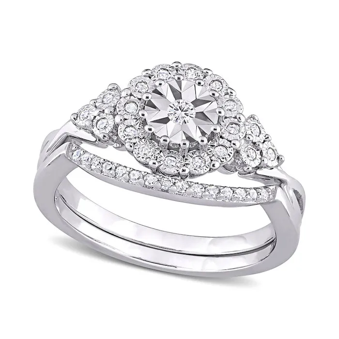 020 CT TW Natural Diamond Frame TriSides Bridal Engagement Ring Set in Sterling Silver Goldia Rings 020 CT TW Natural Diamond Frame TriSides Bridal Engagement Ring Set in Sterling Silver Goldia Rings