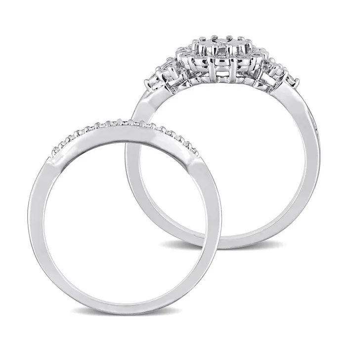 020 CT TW Natural Diamond Frame TriSides Bridal Engagement Ring Set in Sterling Silver Goldia Rings 020 CT TW Natural Diamond Frame TriSides Bridal Engagement Ring Set in Sterling Silver Goldia Rings