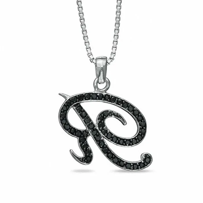 025 CT TW Enhanced Black Natural Diamond R Initial Pendant in Sterling Silver Goldia Necklaces 025 CT TW Enhanced Black Natural Diamond R Initial Pendant in Sterling Silver Goldia Necklaces