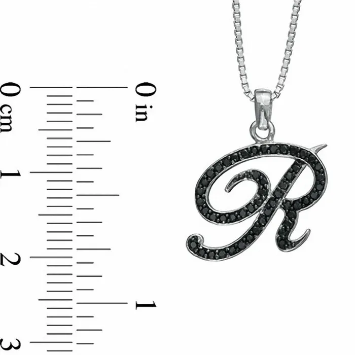 025 CT TW Enhanced Black Natural Diamond R Initial Pendant in Sterling Silver Goldia Necklaces 025 CT TW Enhanced Black Natural Diamond R Initial Pendant in Sterling Silver Goldia Necklaces