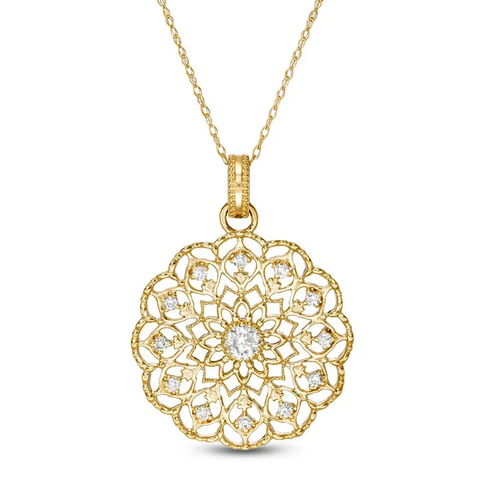 025 CT TW Natural Diamond Scallop Edge Mandala Pendant in 10K Yellow Gold Goldia Necklaces 025 CT TW Natural Diamond Scallop Edge Mandala Pendant in 10K Yellow Gold Goldia Necklaces