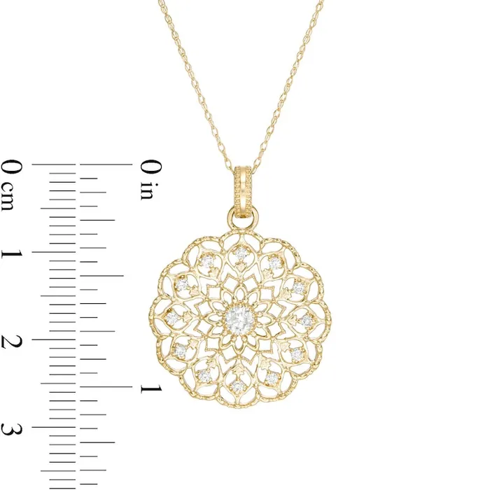 025 CT TW Natural Diamond Scallop Edge Mandala Pendant in 10K Yellow Gold Goldia Necklaces
