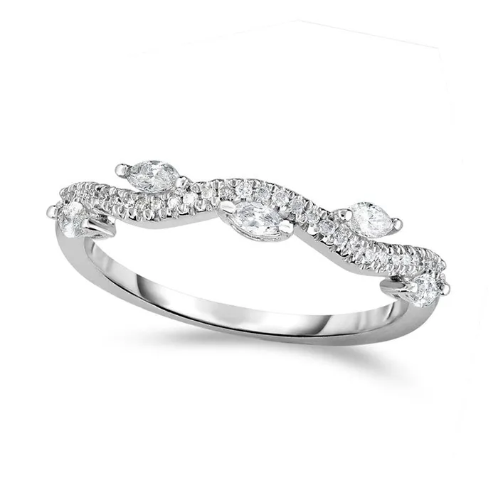 033 CT TW Marquise and Round Natural Diamond Wave Vine Stackable Band in Solid 14K White Gold Goldia Rings 033 CT TW Marquise and Round Natural Diamond Wave Vine Stackable Band in Solid 14K White Gold Goldia Rings