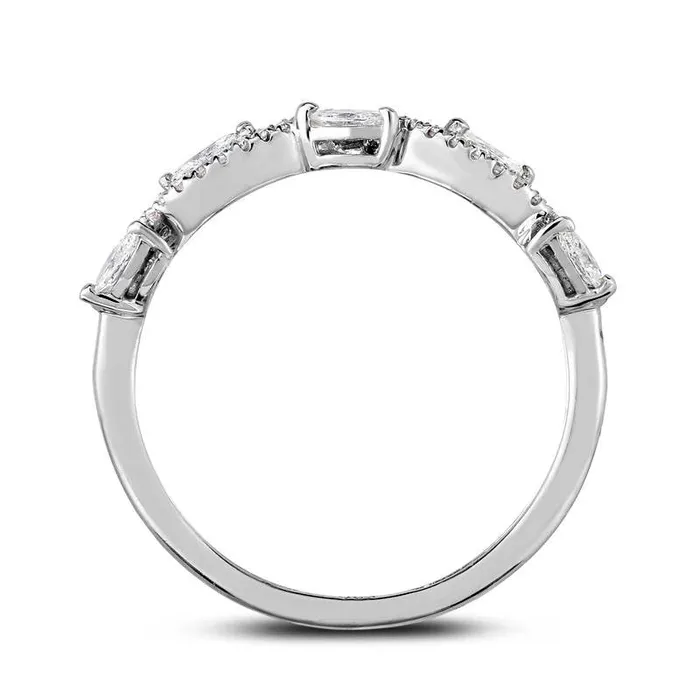 033 CT TW Marquise and Round Natural Diamond Wave Vine Stackable Band in Solid 14K White Gold Goldia Rings 033 CT TW Marquise and Round Natural Diamond Wave Vine Stackable Band in Solid 14K White Gold Goldia Rings