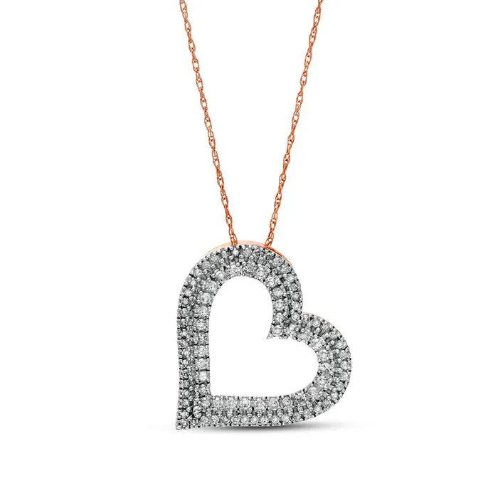 05 CT TW Natural Diamond Double Row Tilted Heart Pendant in 10K Rose Gold Goldia Necklaces 05 CT TW Natural Diamond Double Row Tilted Heart Pendant in 10K Rose Gold Goldia Necklaces