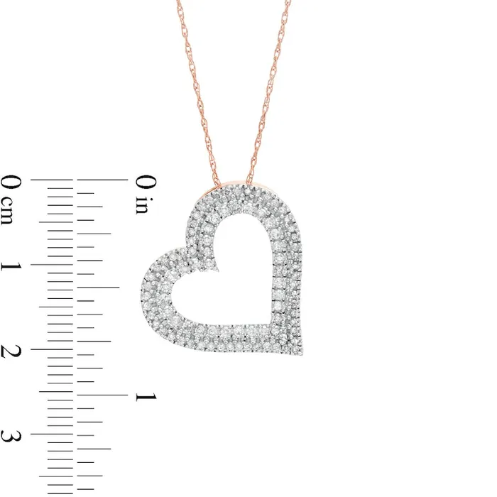 05 CT TW Natural Diamond Double Row Tilted Heart Pendant in 10K Rose Gold Goldia Necklaces 05 CT TW Natural Diamond Double Row Tilted Heart Pendant in 10K Rose Gold Goldia Necklaces