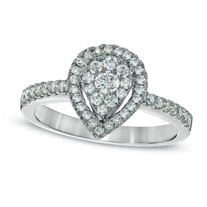 050 CT TW Natural Diamond Teardrop Frame Engagement Ring in Solid 10K White Gold Goldia Rings 050 CT TW Natural Diamond Teardrop Frame Engagement Ring in Solid 10K White Gold Goldia Rings