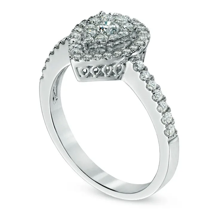 050 CT TW Natural Diamond Teardrop Frame Engagement Ring in Solid 10K White Gold Goldia Rings 050 CT TW Natural Diamond Teardrop Frame Engagement Ring in Solid 10K White Gold Goldia Rings
