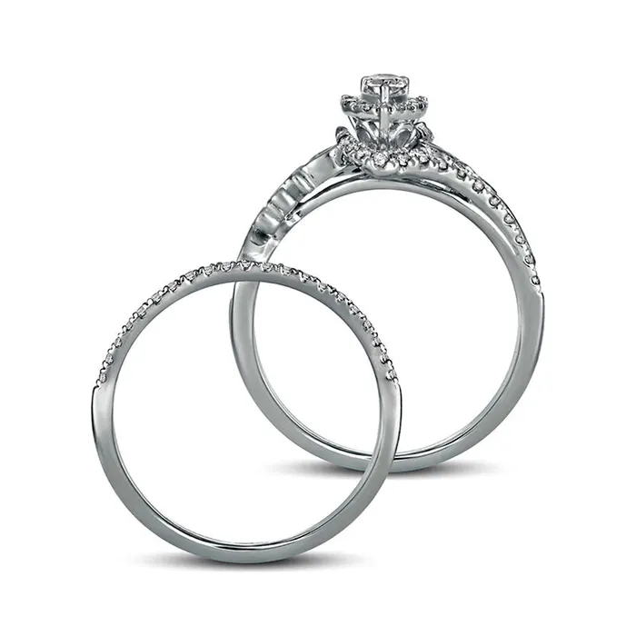 063 CT TW PearShaped Natural Diamond Frame Filigree Bypass Bridal Engagement Ring Set in Solid 10K White Gold Goldia Rings 063 CT TW PearShaped Natural Diamond Frame Filigree Bypass Bridal Engagement Ring Set in Solid 10K White Gold Goldia Rings