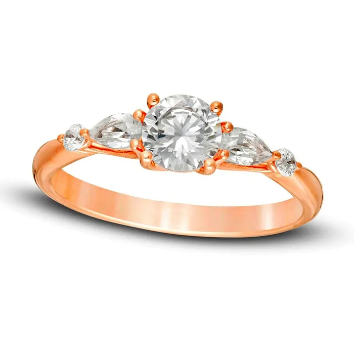 10 CT TW Round and PearShaped Natural Diamond Five Stone Engagement Ring in Solid 14K Rose Gold Goldia Rings 10 CT TW Round and PearShaped Natural Diamond Five Stone Engagement Ring in Solid 14K Rose Gold Goldia Rings