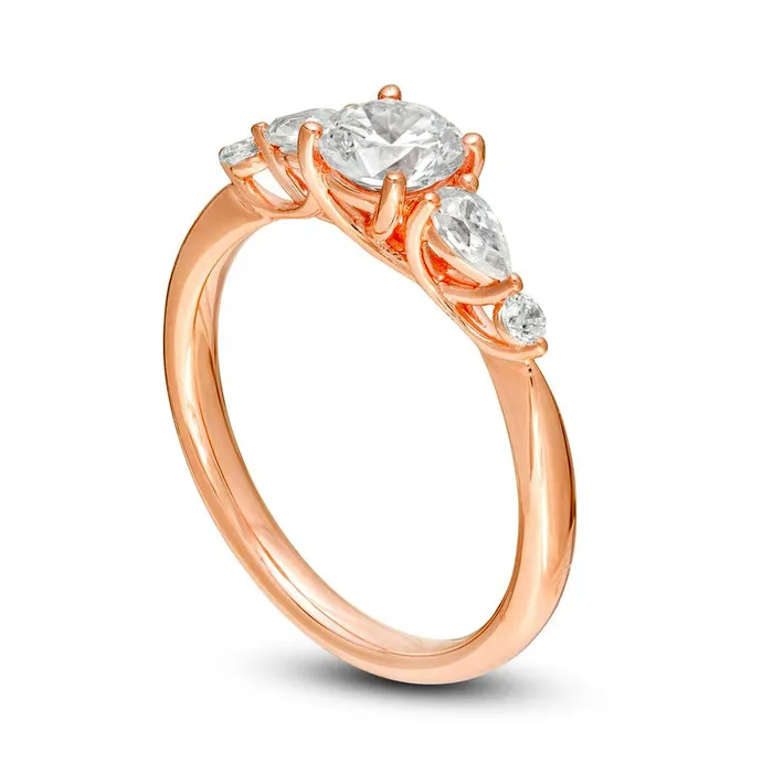 10 CT TW Round and PearShaped Natural Diamond Five Stone Engagement Ring in Solid 14K Rose Gold Goldia Rings 10 CT TW Round and PearShaped Natural Diamond Five Stone Engagement Ring in Solid 14K Rose Gold Goldia Rings