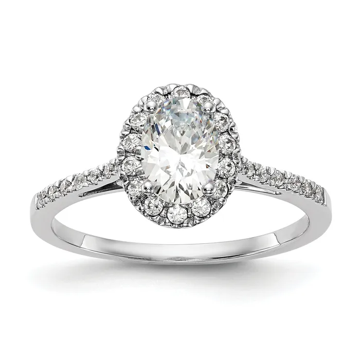 100ct CZ Solid Real 14K White Gold Oval Halo Engagement Ring Goldia Rings