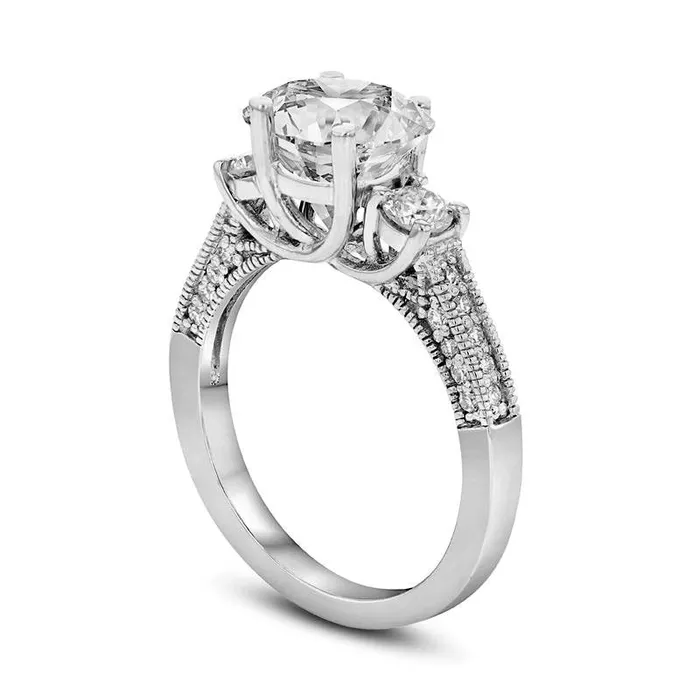15 CT TW Natural Diamond Three Stone Antique VintageStyle Engagement Ring in Solid 14K White Gold ISI2 Goldia Rings 15 CT TW Natural Diamond Three Stone Antique VintageStyle Engagement Ring in Solid 14K White Gold ISI2 Goldia Rings
