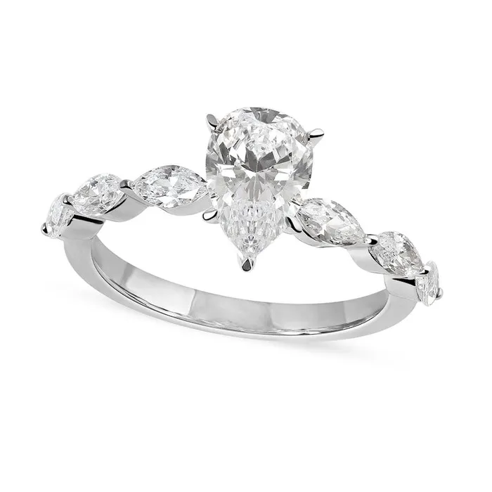 163 CT TW PearShaped and Marquise Natural Diamond Engagement Ring in Solid 14K White Gold Goldia Rings 163 CT TW PearShaped and Marquise Natural Diamond Engagement Ring in Solid 14K White Gold Goldia Rings
