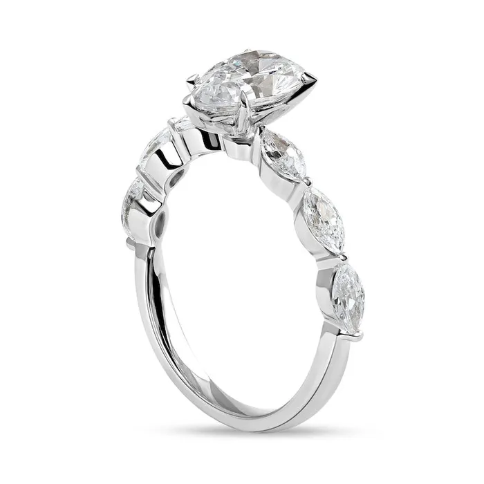 163 CT TW PearShaped and Marquise Natural Diamond Engagement Ring in Solid 14K White Gold Goldia Rings 163 CT TW PearShaped and Marquise Natural Diamond Engagement Ring in Solid 14K White Gold Goldia Rings