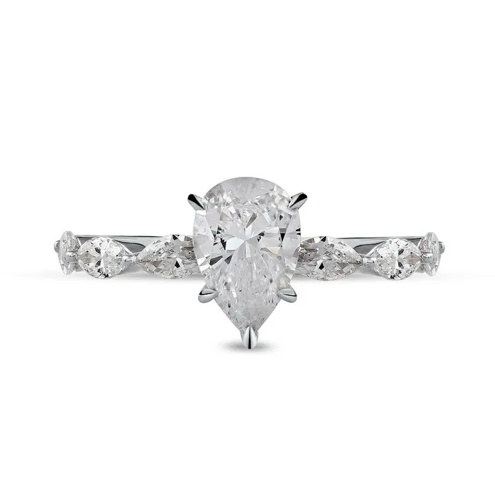 163 CT TW PearShaped and Marquise Natural Diamond Engagement Ring in Solid 14K White Gold Goldia Rings 163 CT TW PearShaped and Marquise Natural Diamond Engagement Ring in Solid 14K White Gold Goldia Rings