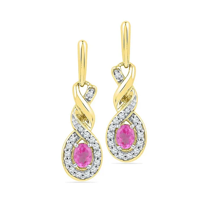 10k Yellow Gold Oval Created Pink Sapphire Twist Dangle Earrings 58 Cttw gndatlanta Earrings 10k Yellow Gold Oval Created Pink Sapphire Twist Dangle Earrings 58 Cttw gndatlanta Earrings