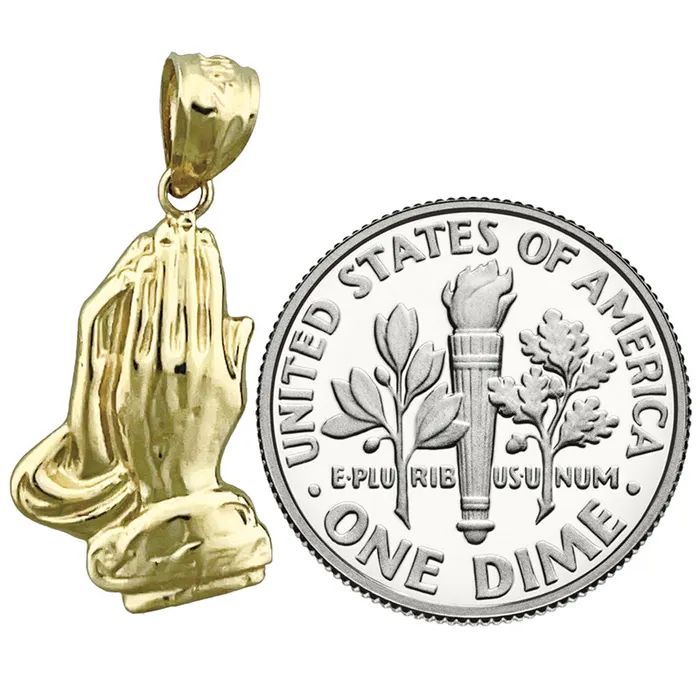 14K Gold 16MM Praying Hands Charm Goldia Charm Necklaces