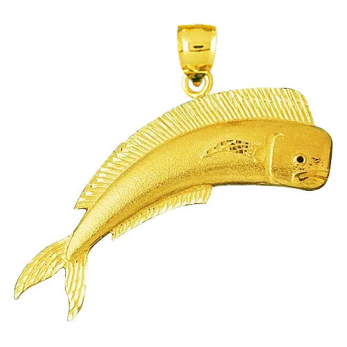 14K Gold 30MM Mahi Mahi Fish Pendant Goldia Necklaces