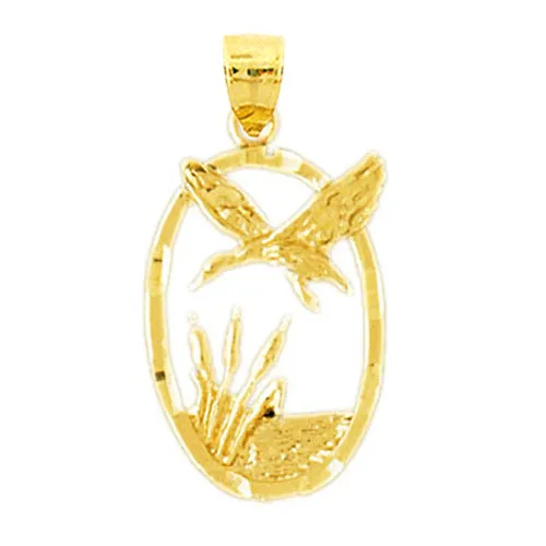 14K Gold Flying Bird In Oval Frame Pendant Goldia Necklaces
