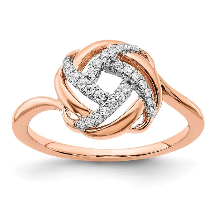 14k Rose Gold Polished Real Diamond Love Knot Ring Goldia Rings