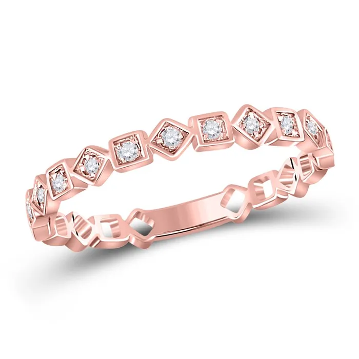 14k Rose Gold Round Diamond Squares Stackable Band Ring 110 Cttw gndatlanta Rings 14k Rose Gold Round Diamond Squares Stackable Band Ring 110 Cttw gndatlanta Rings