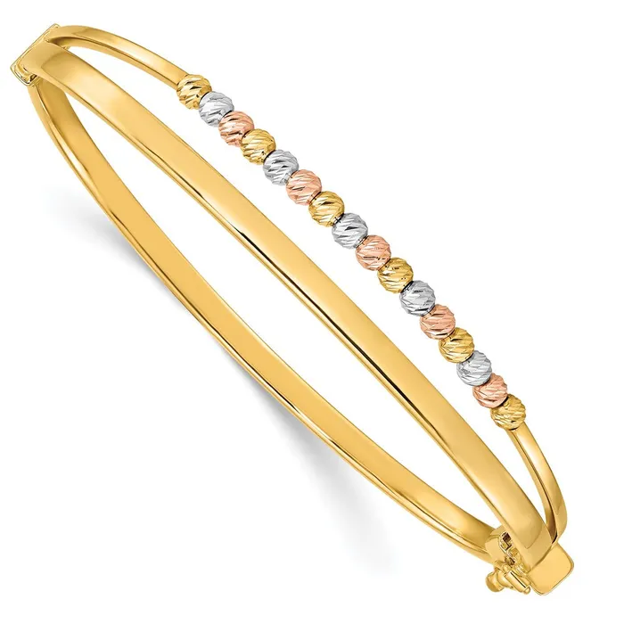 14k TriColor Gold Polished DC Fancy Hinged Bangle Goldia PreStyled Sets