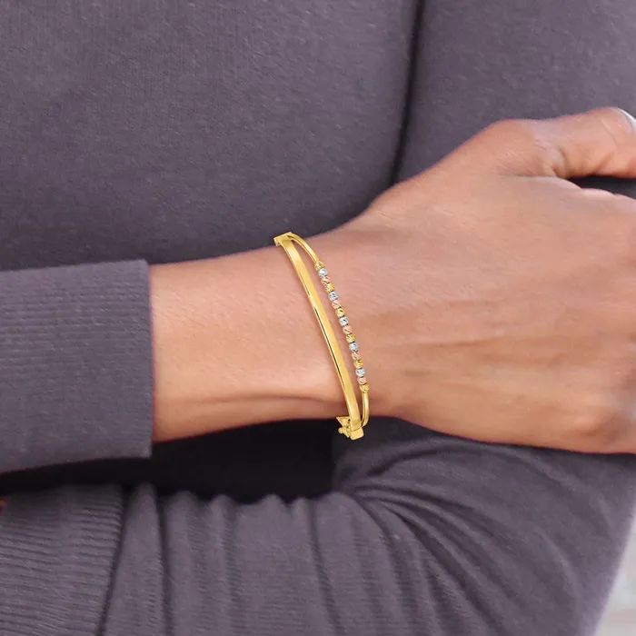 14k TriColor Gold Polished DC Fancy Hinged Bangle Goldia PreStyled Sets