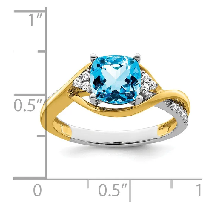 14k TwoTone Gold Cushion Blue Topaz and Real Diamond Ring Goldia Rings