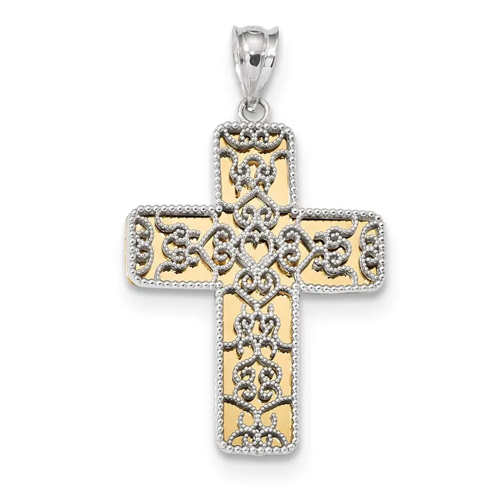 14k Twotone Gold Polished Filigree Cross Pendant Goldia Rings