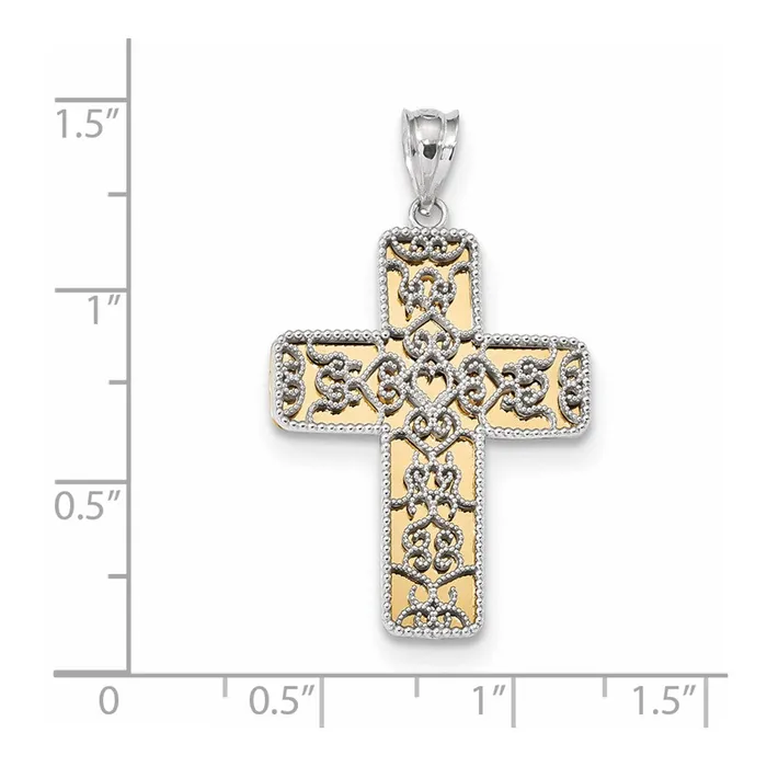 14k Twotone Gold Polished Filigree Cross Pendant Goldia Rings
